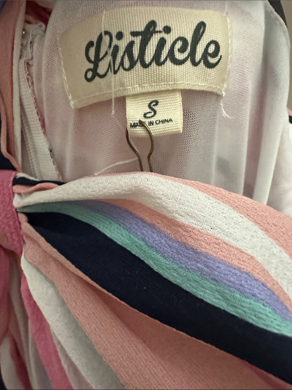 Listicle Pastel Striped Halter Dress with Navy Accent - Picture 2 of 5